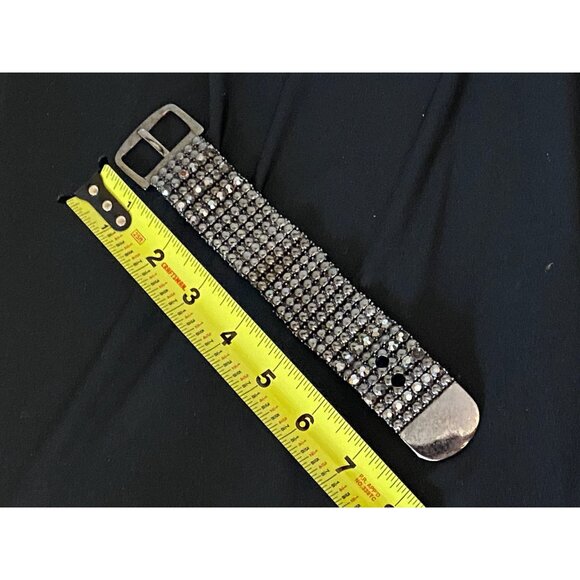 Set of 2 Vintage Magnetic Bracelets Gold Woven & Black Rhinestone Statement - Picture 9 of 9